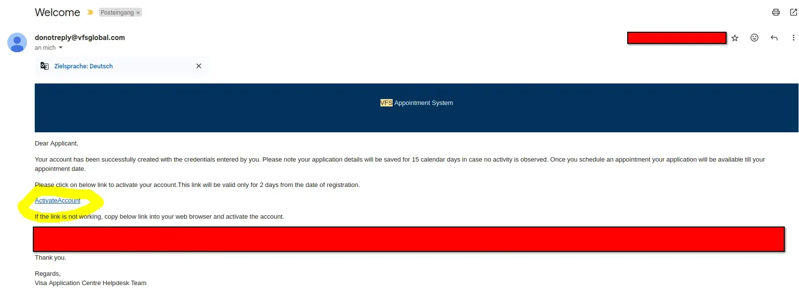 VFS Confirm E-Mail